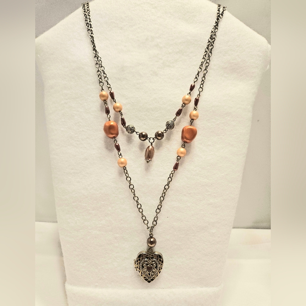 Vintage-Inspired Layered Locket Necklace with Beaded Chains